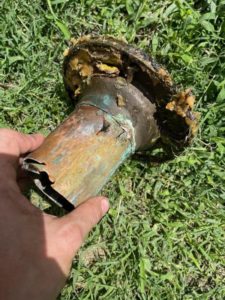 Crusty copper pipe piece removed from Virginia home after it degraded